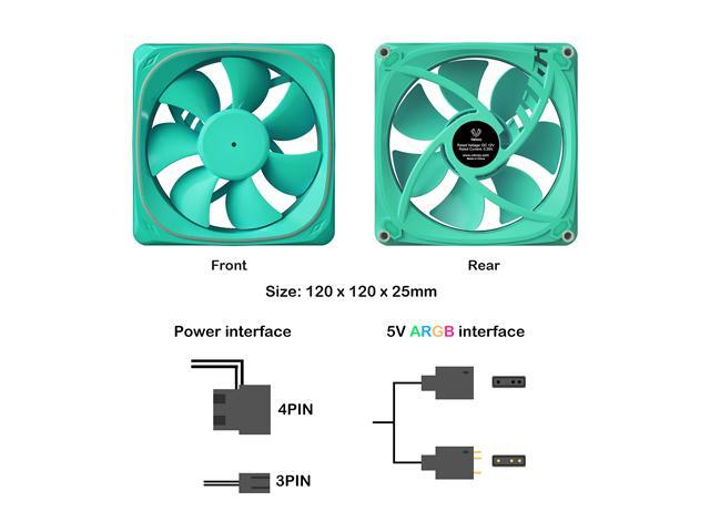 Vetroo CF120 120mm Case Fan 5V 3 PIN Addressable RGB MB Sync PC Cooling Fan W/ Green Fan Frame for Radiator / CPU Cooler / Computer Case