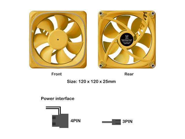 Vetroo DF120 120mm Case Fan White LED Lighting PC Cooling Fan W/ Yellow Fan Frame for Radiator / CPU Cooler / Computer Case
