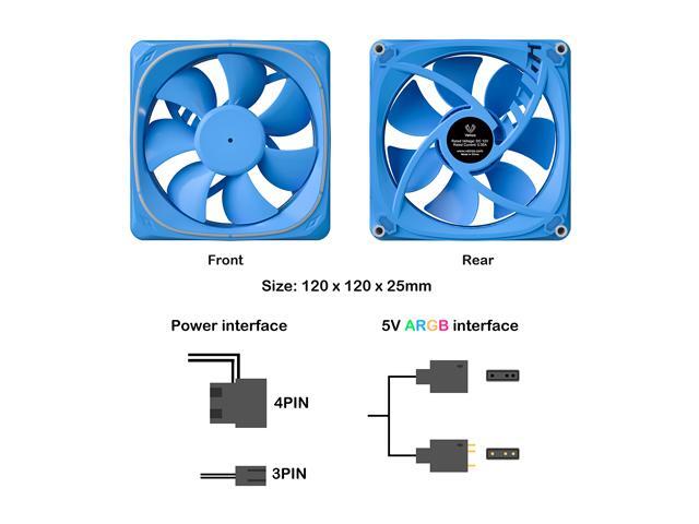 Vetroo DF120 120mm Case Fan White LED Lighting PC Cooling Fan w/ Blue Fan Frame for Radiator / CPU Cooler / Computer Case