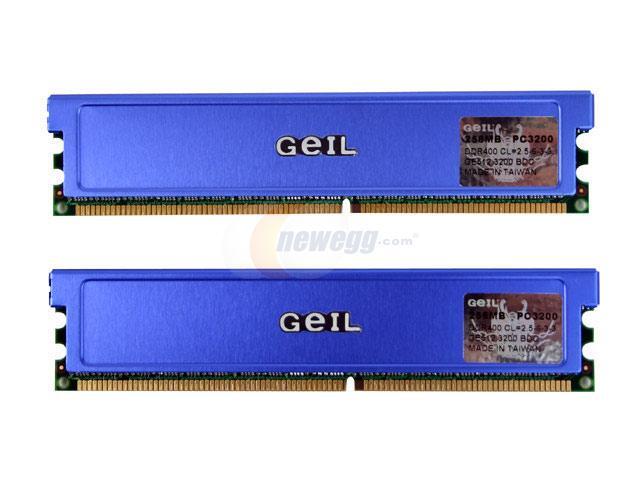 GeIL Value 512MB (2 x 256MB) DDR 400 (PC 3200) Dual Channel Kit System Memory Model GE5123200BDC