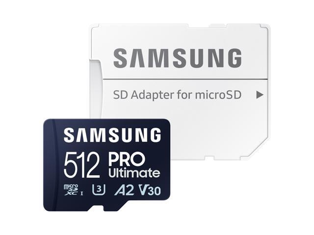 SAMSUNG PRO Ultimate microSD Memory Card + Adapter, 512GB microSDXC, Up to 200 MB/s, 4K UHD, UHS-I, Class 10, U3,V30, A2 for Action Cam, Drone,...