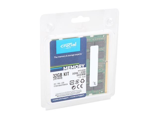 Crucial 32GB (2 x 16GB) 260-Pin DDR4 SO-DIMM DDR4 3200 (PC4 25600) Laptop Memory Model CT2K16G4SFRA32A
