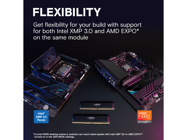 Crucial - Pro OC Gaming 64GB (2x32GB) DDR5 6000MHz C40 UDIMM Intel XMP 3.0 & AMD EXPO Desktop Memory - Black - image 3