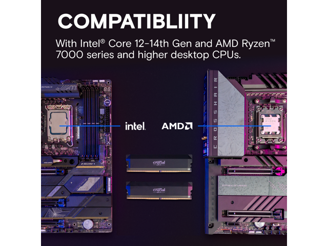 Crucial - Pro OC Gaming 64GB (2x32GB) DDR5 6000MHz C40 UDIMM Intel XMP 3.0 & AMD EXPO Desktop Memory - Black - image 4