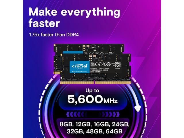 Crucial - 128GB Kit (2x64GB) DDR5 5600MHz C46 SODIMM Laptop Memory - Black - image 4