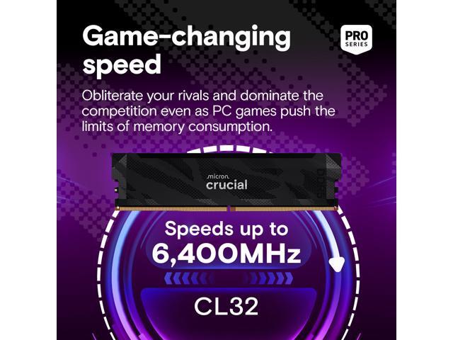 Crucial - Pro Overclocking 32GB (2x16GB) DDR5 6400MHz C32 UDIMM Desktop Memory - Black - image 3