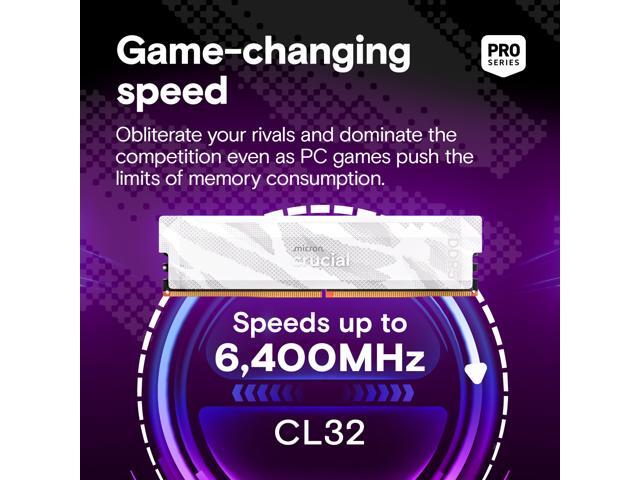 Crucial - Pro Overclocking 32GB (2x16GB) DDR5 6400MHz C32 UDIMM Desktop Memory - White - image 3