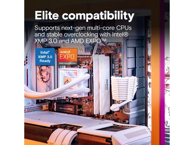 Crucial - Pro Overclocking 32GB (2x16GB) DDR5 6400MHz C32 UDIMM Desktop Memory - White - image 5