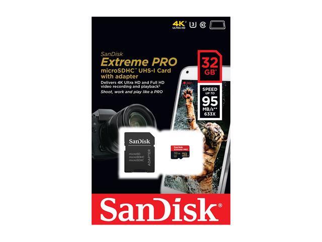 SanDisk 32GB Extreme PRO microSDHC UHS-I/U3 Class 10 Memory Card with Adapter, Speed Up to 95MB/s (SDSDQXP-032G-G46A)