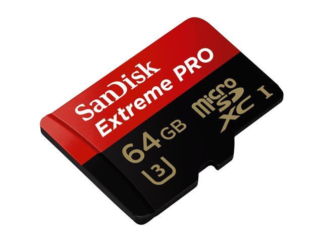 SanDisk 64GB Extreme PRO microSDXC UHS-I/U3 Class 10 Memory Card with Adapter, Speed Up to 95MB/s (SDSDQXP-064G-G46A)