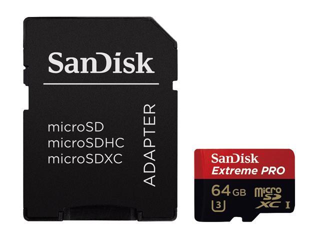 SanDisk 64GB Extreme PRO microSDXC UHS-I/U3 Class 10 Memory Card with Adapter, Speed Up to 95MB/s (SDSDQXP-064G-G46A)