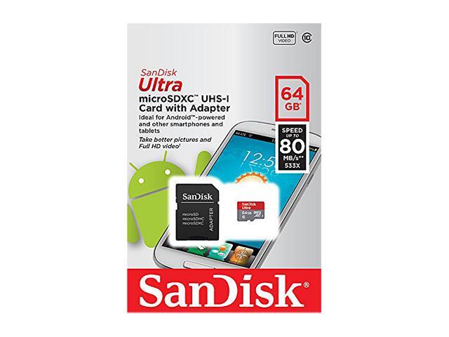 SanDisk 64GB Ultra microSDXC UHS-I / Class 10 Memory Card with Adapter, Speed Up to 80MB/s (SDSQUNC-064G-GN6MA)