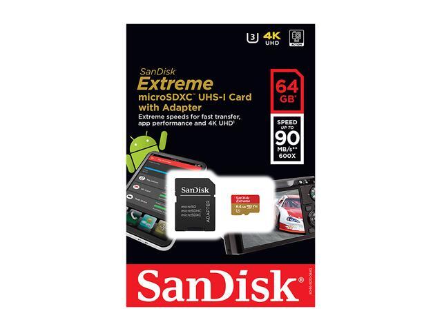 SanDisk 64GB Extreme microSDXC UHS-I/U3 Class 10 Memory Card with Adapter, Speed Up to 90MB/s (SDSQXVF-064G-GN6MA)