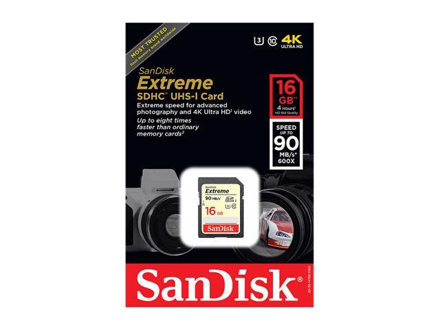 SanDisk 16GB Extreme SDHC UHS-I/U3 Class 10 Memory Card, Speed Up to 90MB/s (SDSDXNE-016G-GNCIN)