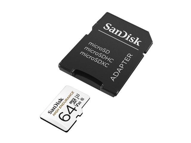 SanDisk 64GB High Endurance microSDHC C10, U3, V30, 4k UHD Memory Card with Adapter (SDSQQNR-064G-GN6IA)