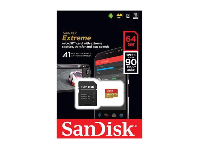 SanDisk 64GB Extreme microSDXC V30 A1 UHS-I/U3 Memory Card with Adapter, Speed Up to 100MB/s (SDSQXAF-064G-GN6MA)