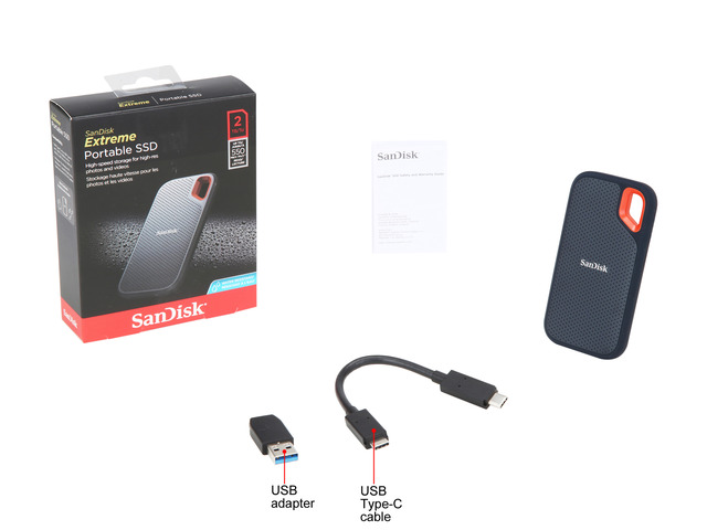 SanDisk 2TB Extreme Portable External SSD - Up to 550 MB/s - USB-C, USB 3.1 - SDSSDE60-2T00-G25