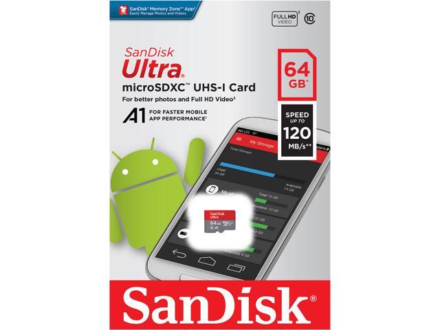 SanDisk 64GB Ultra microSDXC A1 UHS-I/U1 Class 10 Memory Card with Adapter, Speed Up to 120MB/s (SDSQUA4-064G-GN6MA)