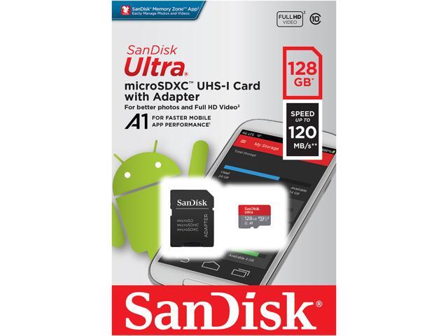 SanDisk 128GB Ultra microSDXC A1 UHS-I/U1 Class 10 Memory Card with Adapter, Speed Up to 120MB/s (SDSQUA4-128G-GN6MA)