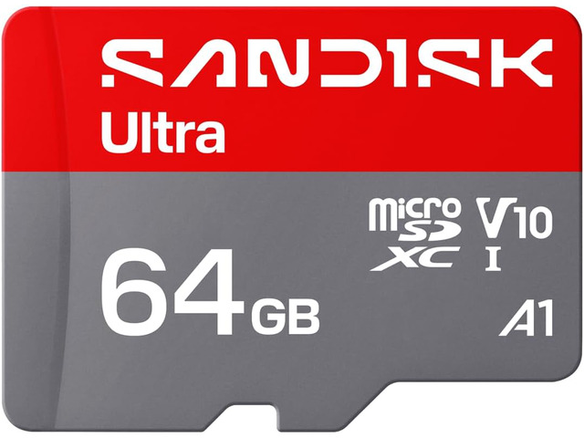 SANDISK 64GB Ultra microSD UHS-I Card - Up to 145MB/s Read Speed, Full HD Video, V10, U1, C10, A6 - SDSQUJQ-064G-GZ6MA