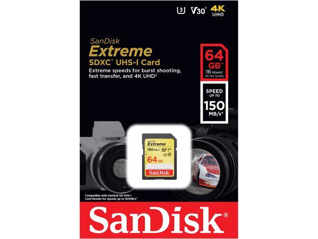 SanDisk 64GB Extreme SDXC UHS-I/U3 Class 10 V30 Memory Card, Speed Up to 150MB/s (SDSDXV6-064G-GNCIN)