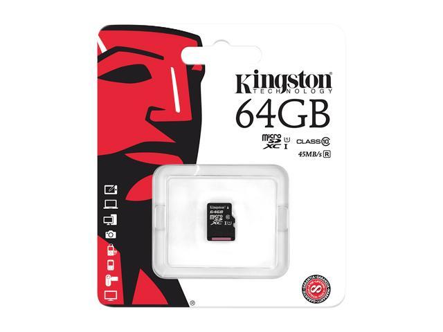 Kingston 64GB MicroSDXC UHS-I/U1 Class 10 Memory Card (SDC10G2/64GBSP)