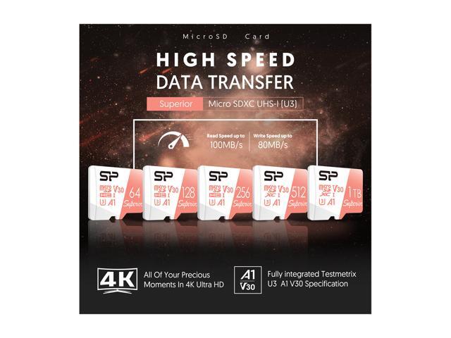 Silicon Power 1TB Superior microSDXC UHS-I (U3), V30 4K A1 Memory Card with Adapter (SP001TBSTXDV3V20SP)
