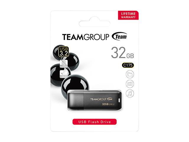 TEAMGROUP C175 32GB USB 3.2 Gen 1 Flash Drive Rounded Streamlined Unibody Design Black Pearl Seamless Construction Matte and Glossy Finish, Speed...