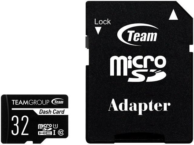 Team 32GB Dash Card microSDHC UHS-I/U1 Class 10 Memory Card with Adapter, Compatible for cams, Speed Up to 80MB/s (TDUSDH32GUHS03)