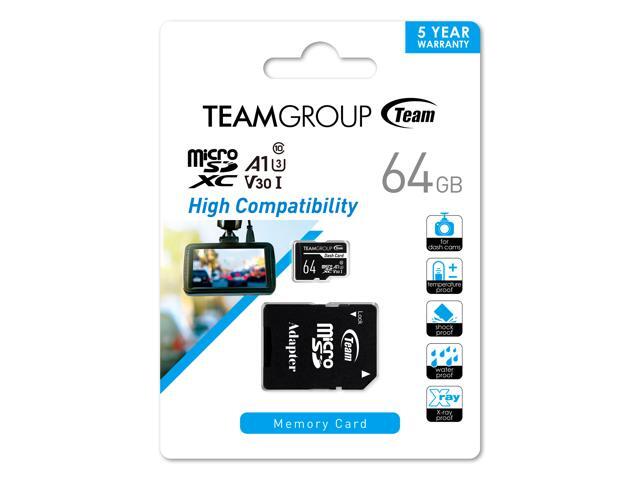 Team 64GB Dash Card microSDXC UHS-I/U3 Class 10 A1 V30 Memory Card with Adapter, Compatible for cams, Speed Up to 100MB/s (TDUSDX64GUHS03)