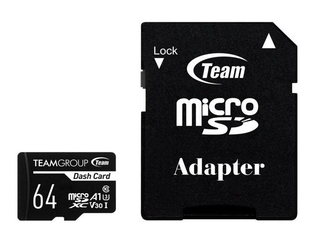 Team 64GB Dash Card microSDXC UHS-I/U3 Class 10 A1 V30 Memory Card with Adapter, Compatible for cams, Speed Up to 100MB/s (TDUSDX64GUHS03)