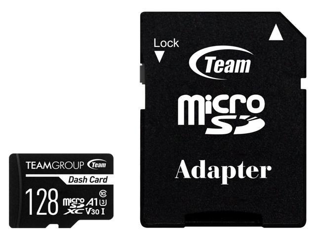 Team 128GB Dash Card microSDXC UHS-I/U3 Class 10 A1 V30 Memory Card with Adapter, Compatible for cams, Speed Up to 100MB/s (TDUSDX128GUHS03)