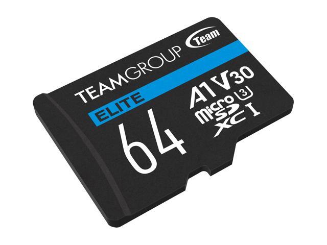 Team Group 64GB Elite microSDXC UHS-I U3, V30, A1, 4K UHD Micro SD Card with SD Adapter, Speed Up to 100MB/s (TEAUSDX64GIV30A103)