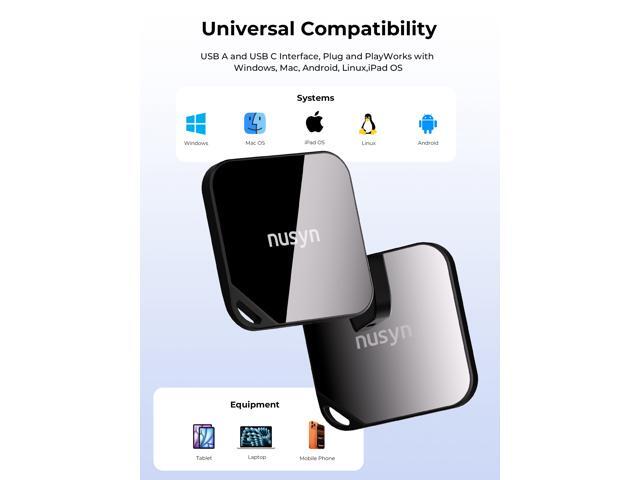 Nusyn 1TB Magnetic Portable SSD - Up to 2000MB/s, USB-C, USB 3.2 Gen 2x2, Aluminum+Glass Housing - Black (NSP33)