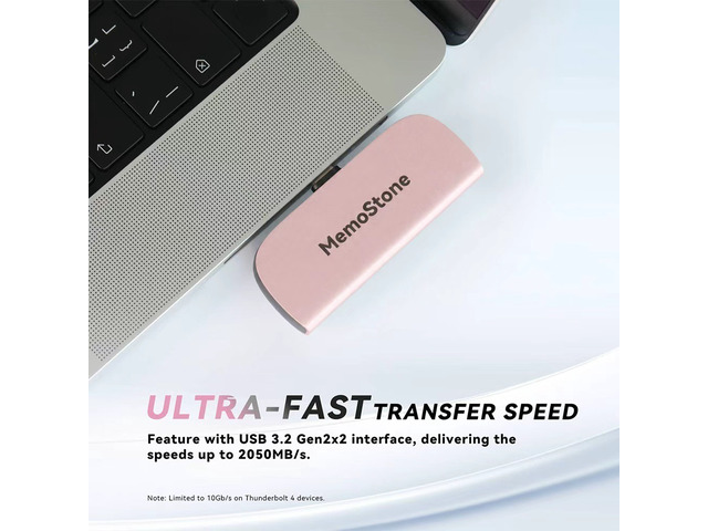 KingSpec Memostone 512GB Portable SSD, USB 3.2 Gen 2x2 Type-C, Seq. Read Speeds Up to 2,000MB/s, for Laptop, Phone and Computer -US5-512 (Pink) — photo 3