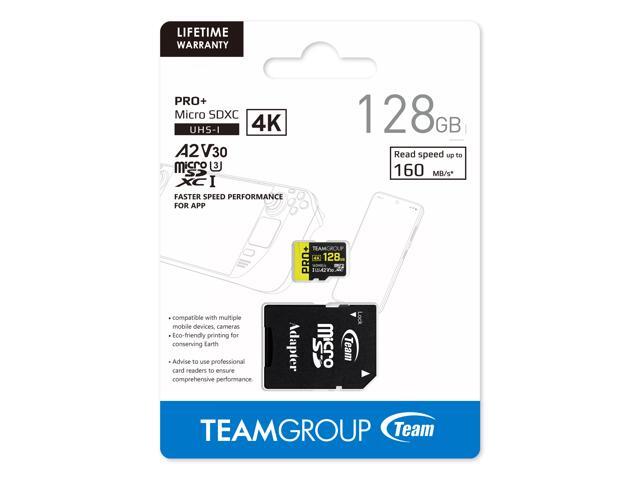 Team 128GB PRO+ microSDXC UHS-I/U3 Class 10 Memory Card with Adapter, compatible with Nintendo-Switch, Steam Deck, and ROG Ally, Speed Up to...