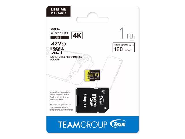 Team 1TB Pro+ microSDXC UHS-I/U3 Class 10 Memory Card with Adapter, compatible with Nintendo-Switch, Steam Deck, and ROG Ally, Speed Up to 160MB/s...
