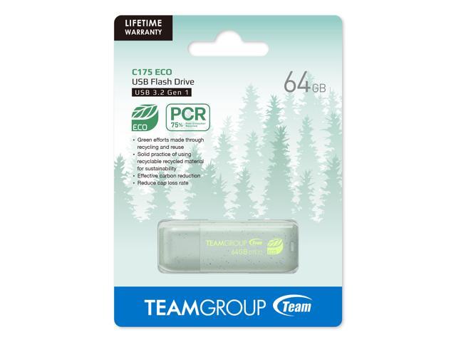 TEAM 64GB C175 ECO USB 3.2 Gen 1 Net-Zero Flash Drive, Speed Up to 100MB/s (TC175ECO364GG01)