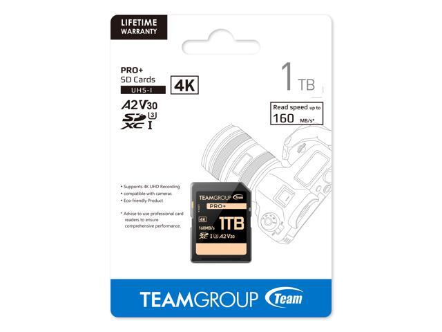 Team Group 1TB PRO+ SDXC U3 V30 A2 4K SD Card, Read/Write Speed Up to 160/120MB/s (TPPSDX1TIA2V3001)