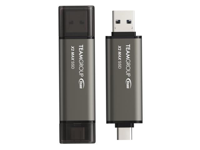TEAM X2 MAX DRIVE 2TB Titanium USB 3.2 Gen2 External Solid State Flash Drive, Dual Interface Type-C and Type-A,...