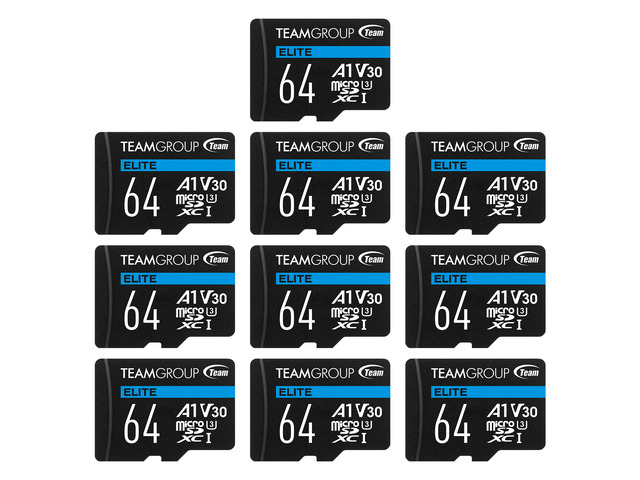 Team 10 Pack Elite 64GB microSDXC A1 Card Model TEAUSDX64GIV30A103