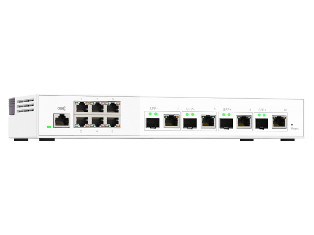 QNAP QSW-M408S 6-port layer 2 managed switch. 6 x 2.5GbE (1G/100M) ports and 4 x 10G SFP+/ NBASE-T (10G/5G/2.5G/1G/100M) combo ports. Easy...