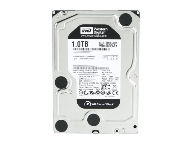 WD Caviar Black WD1002FAEX 1TB 7200 RPM 64MB Cache SATA 6.0Gb/s 3.5' Internal Hard Drive Bare Drive