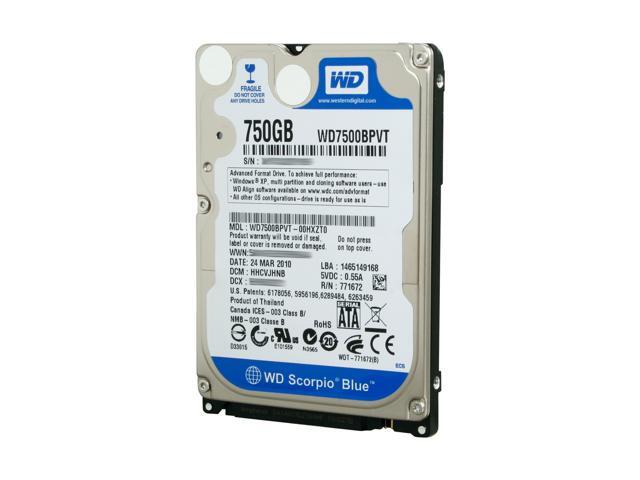 Western Digital Scorpio Blue WD7500BPVT 5400 RPM 8MB Cache SATA 3.0Gb/s 2.5' 750GB Capacity Internal Notebook Hard Drive