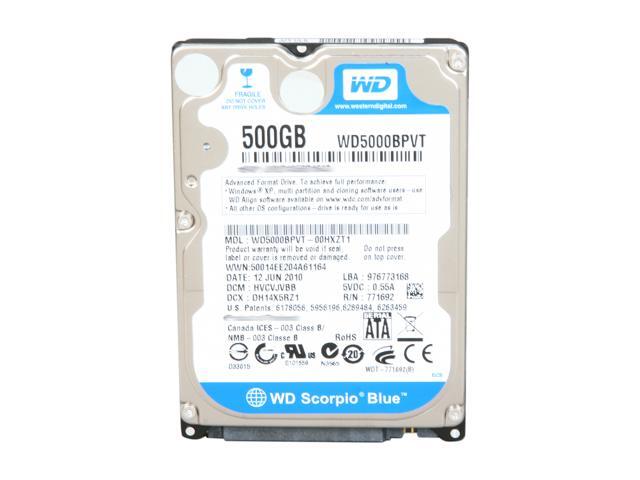 WD Blue 500GB Mobile Hard Disk Drive - 5400 RPM SATA 3 Gb/s 2.5 Inch - WD5000BPVT