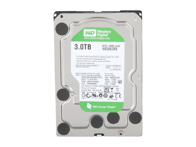 WD Green WD30EZRX 3TB IntelliPower 64MB Cache SATA 6.0Gb/s 3.5' Internal Hard Drive Bare Drive