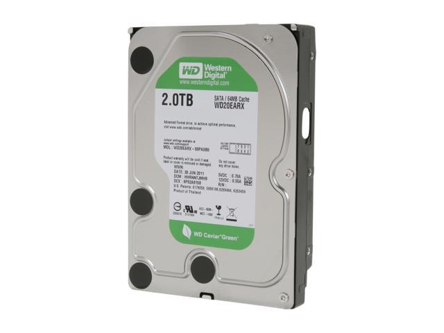 Western Digital WD Green WD20EARX 2TB 7200 RPM 64MB Cache SATA 6.0Gb/s 3.5' Internal Hard Drive Bare Drive