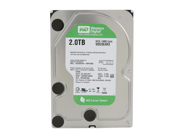Western Digital WD Green WD20EARX 2TB 7200 RPM 64MB Cache SATA 6.0Gb/s 3.5' Internal Hard Drive Bare Drive