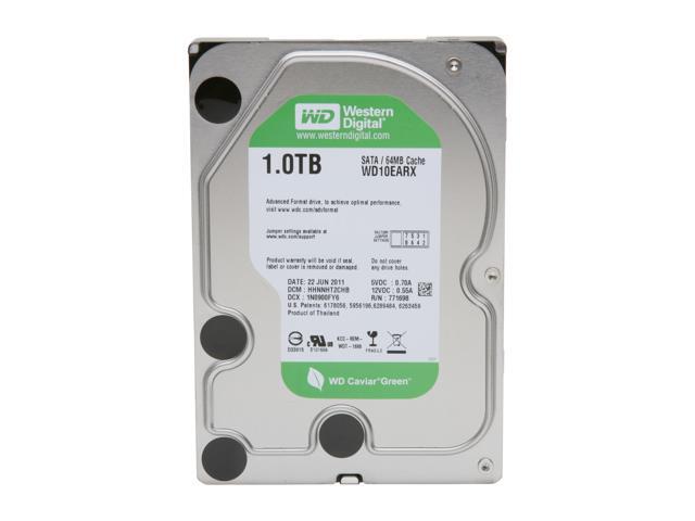 Western Digital WD Green WD10EARX 1TB IntelliPower 64MB Cache SATA 6.0Gb/s 3.5' Internal Hard Drive Bare Drive