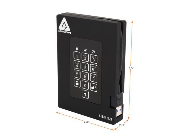APRICORN Aegis Padlock Fortress 1TB USB 3.0 Portable FIPS 140-2 Encrypted External Hard Drive With PIN Access